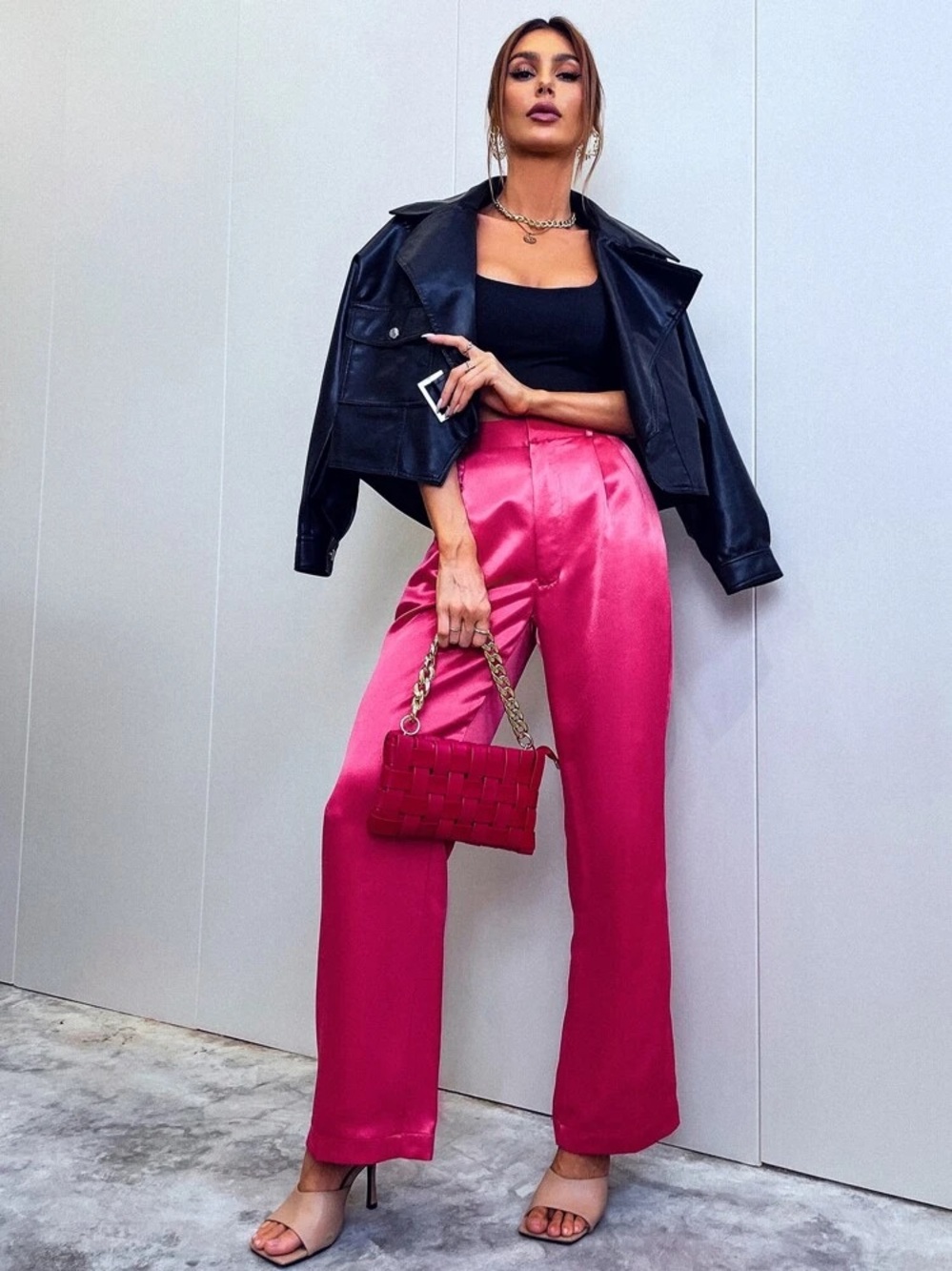 Sincerely Jules satin hot pink wide leg pants